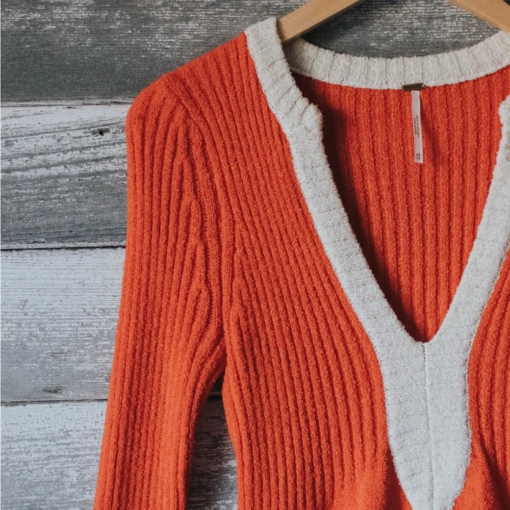 Free People knit sweater mini dress, red/orange, size XS - Picture 3 of 3